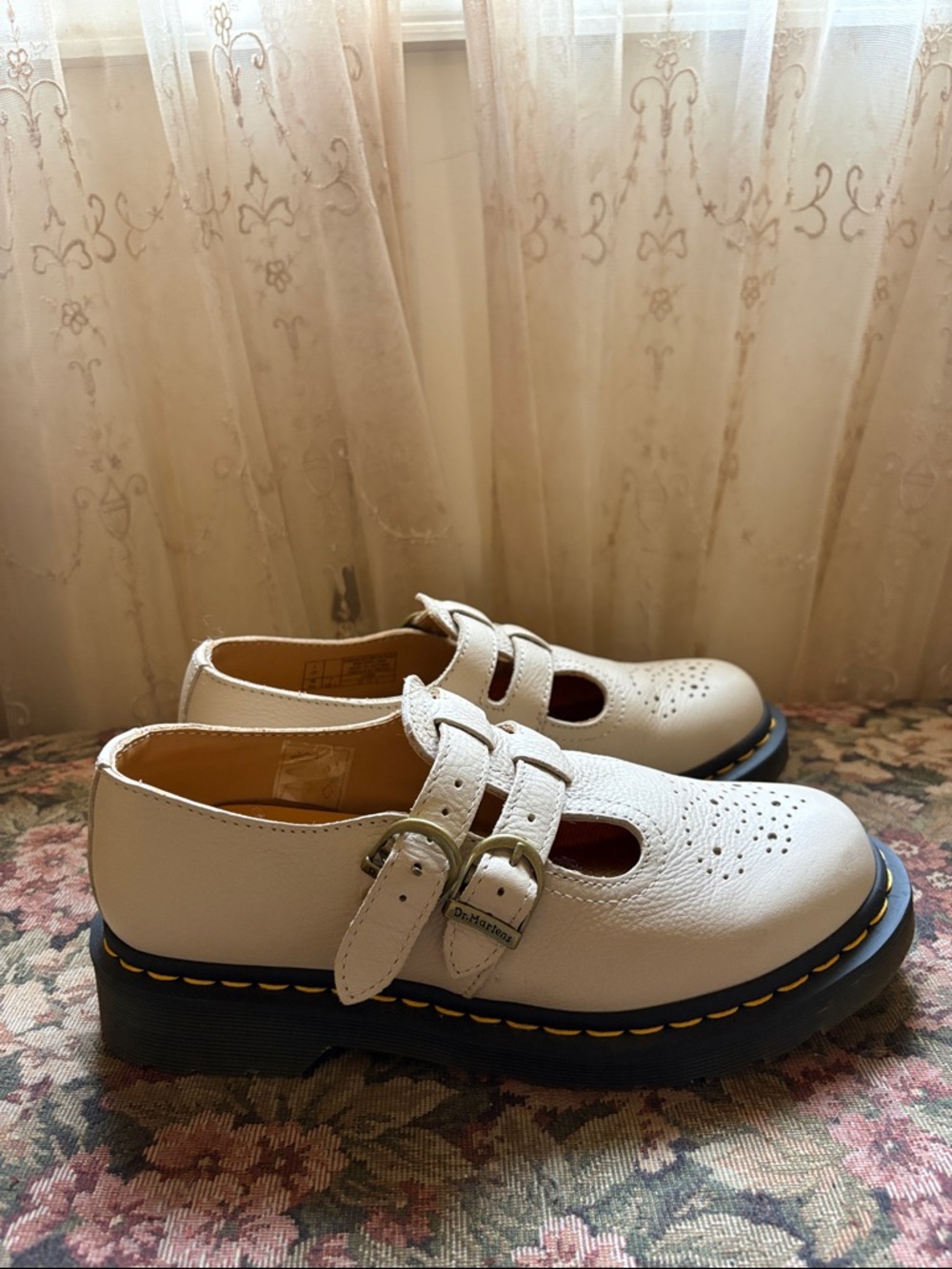 Dr. Martens Cream Double-Buckle Mary Jane Shoes